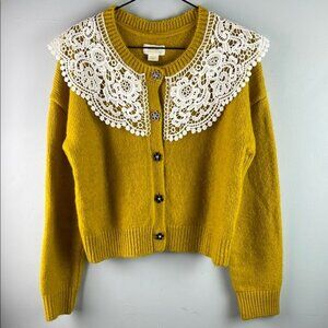Maeve Yellow Cardigan with Lace Collar Size M